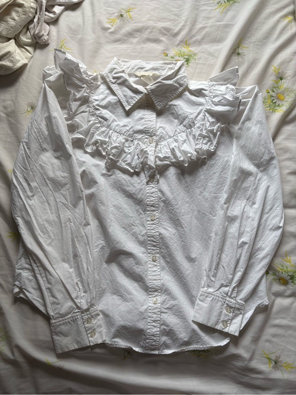 H&M White Ruffle Collar Button-Down Shirt